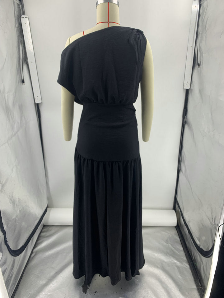 Solid Sexy Slash Shoulder Off-Shoulder Slim Waist Slit Gown Dress 14