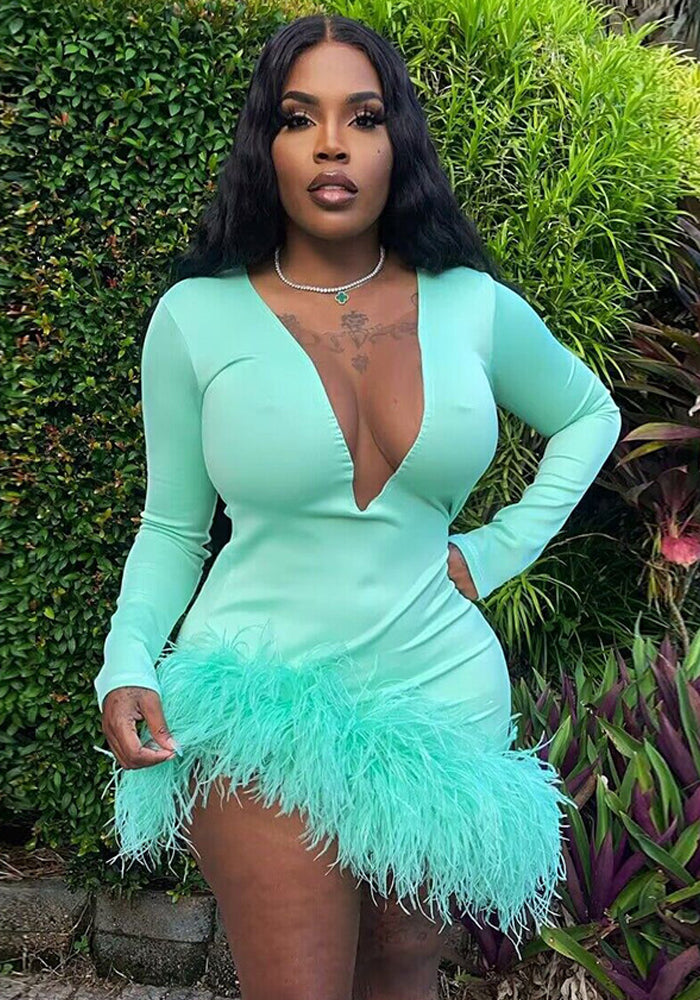 Autumn and winter sexy v-neck fringed dress