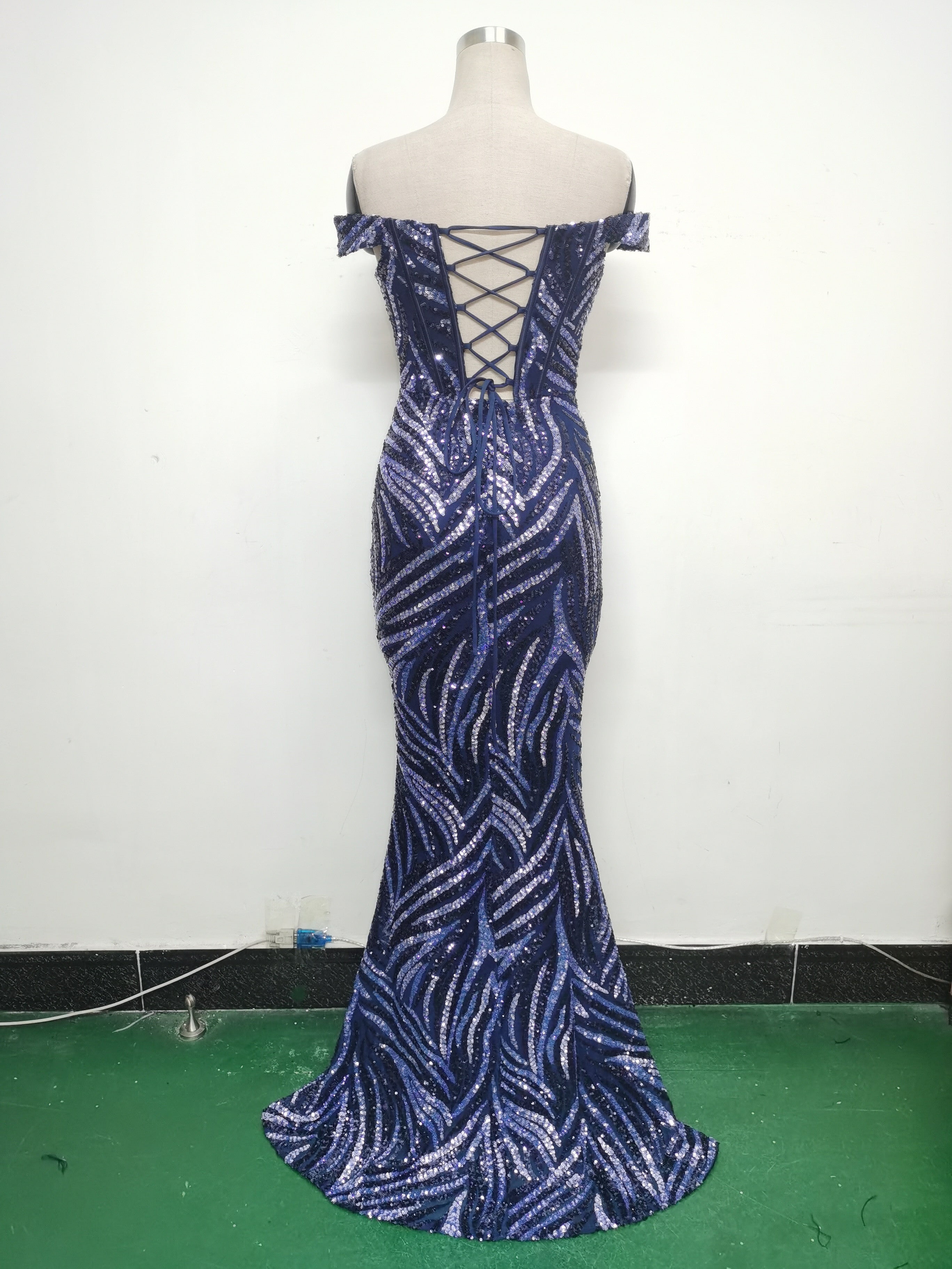 Women Off Shoulder Sequins Evening Dress 20