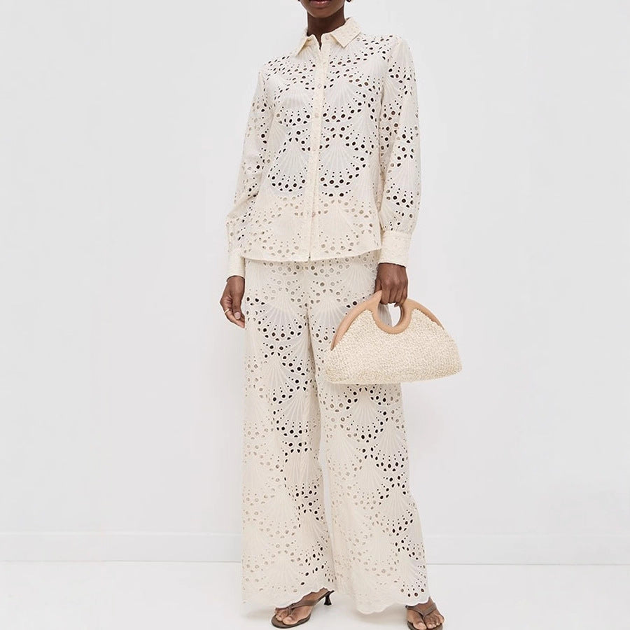 Women Fall and Winter Long-sleeved Single-breasted Shirt and Pants Two-piece Set 7