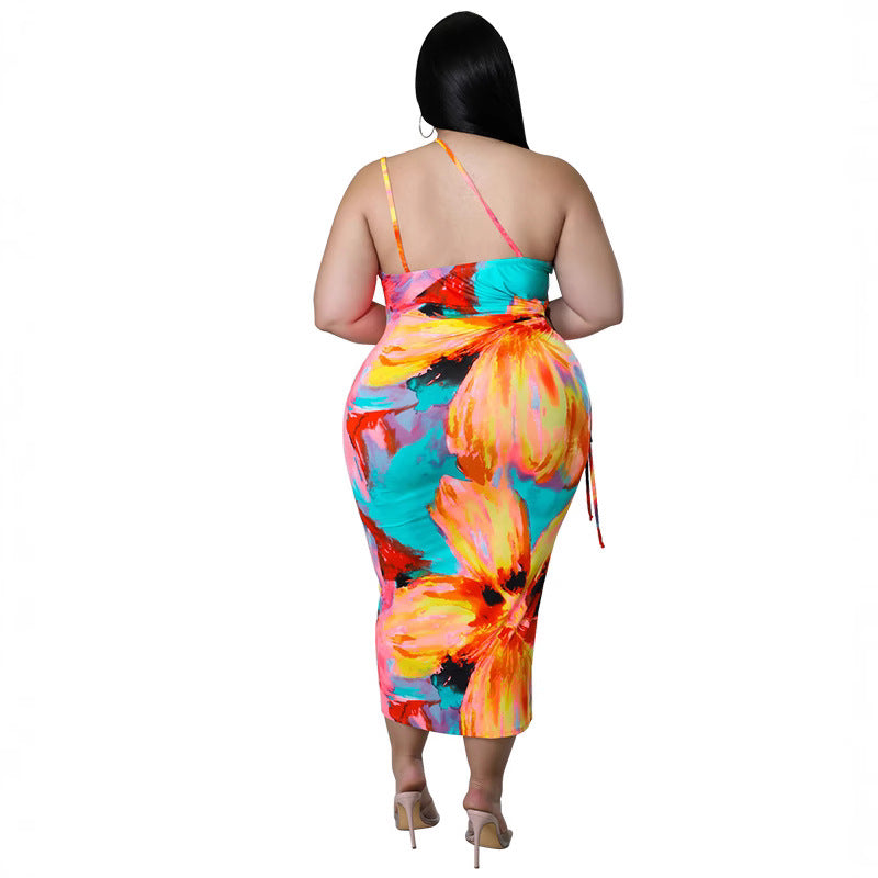 Plus Size Women's Summer Sexy Printed Strap Low Back Slim Dress 7