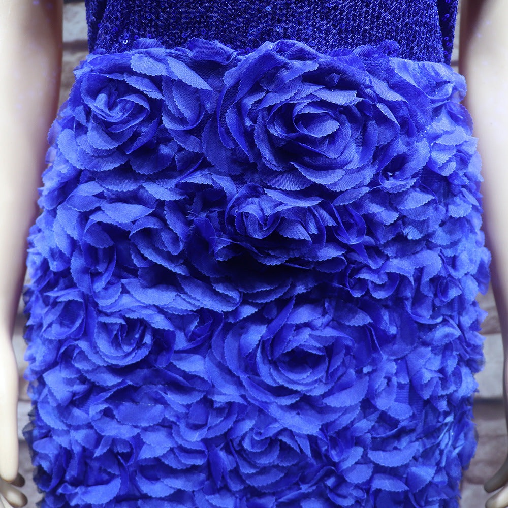 African Women's Dress Luxury Embroidery Off Shoulder Mesh Beaded Belted Evening Dress 22