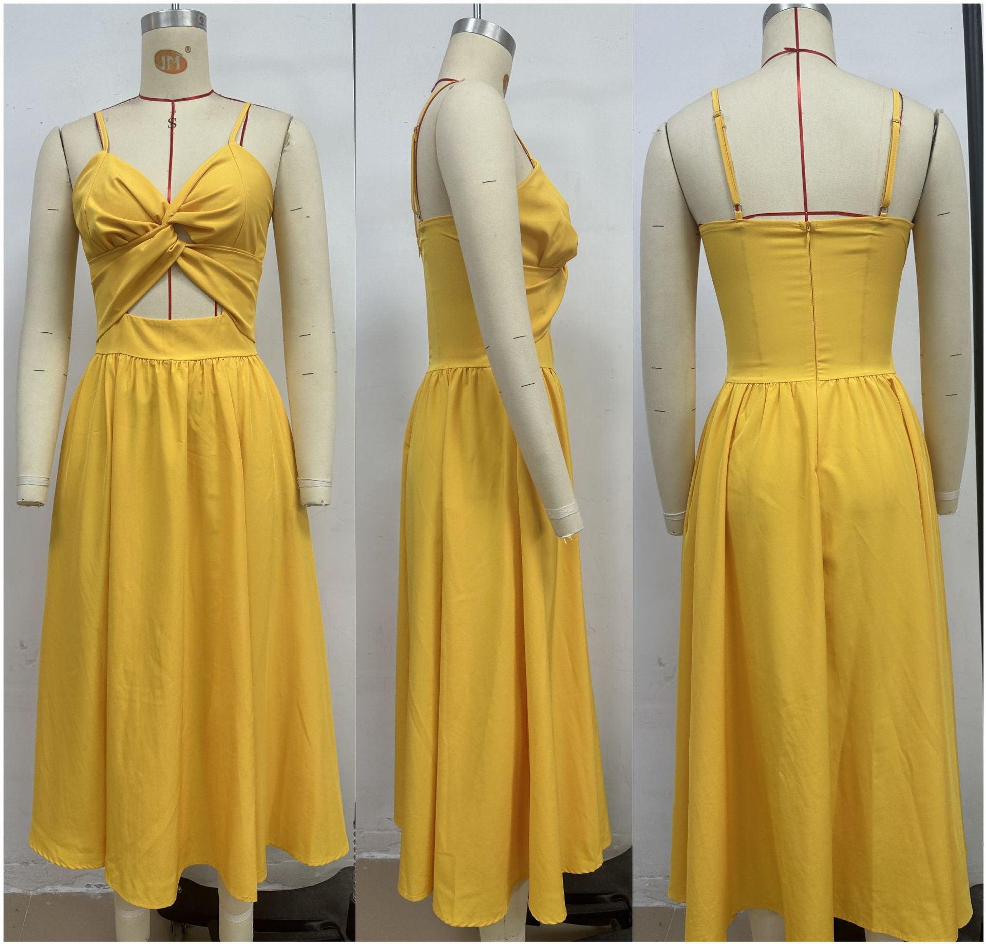 Women Summer V Neck Hollow Slit Suspender Dress 24