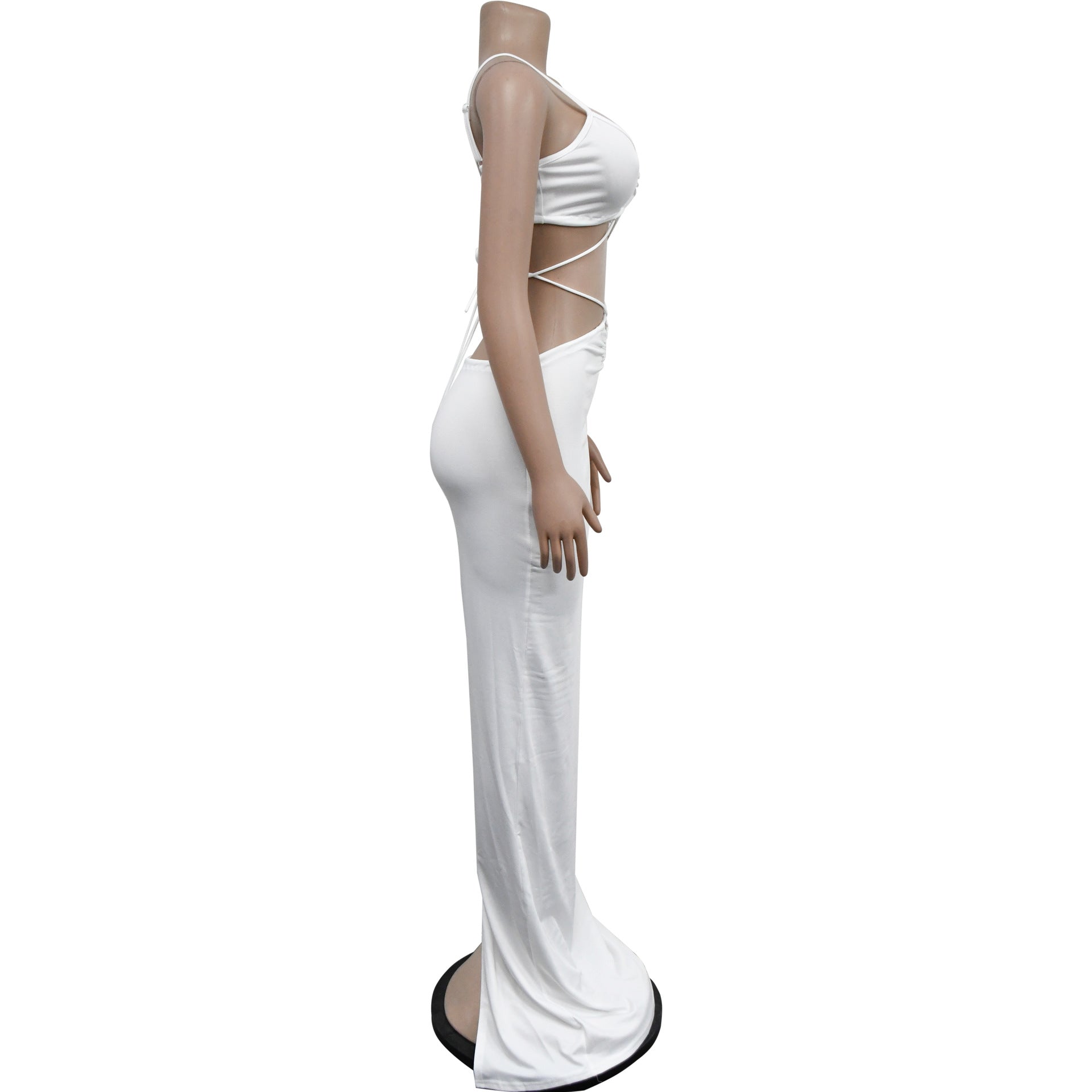 Women's Fashion Solid Color Lace-Up Sleeveless Straps Maxi Dress 18