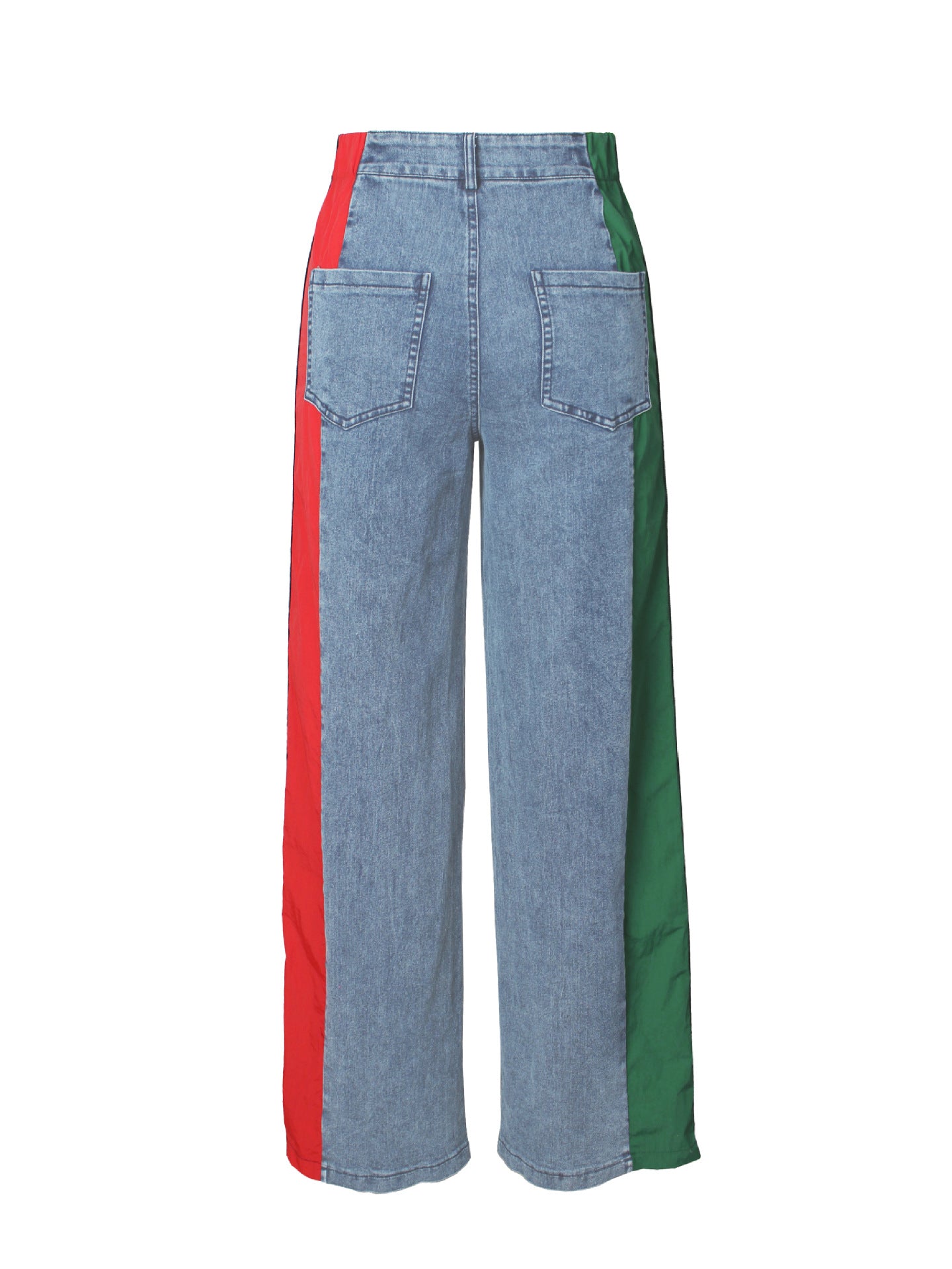 Women's Fashion Patchwork Striped Contrast Denim Pants Casual Straight Pants 17