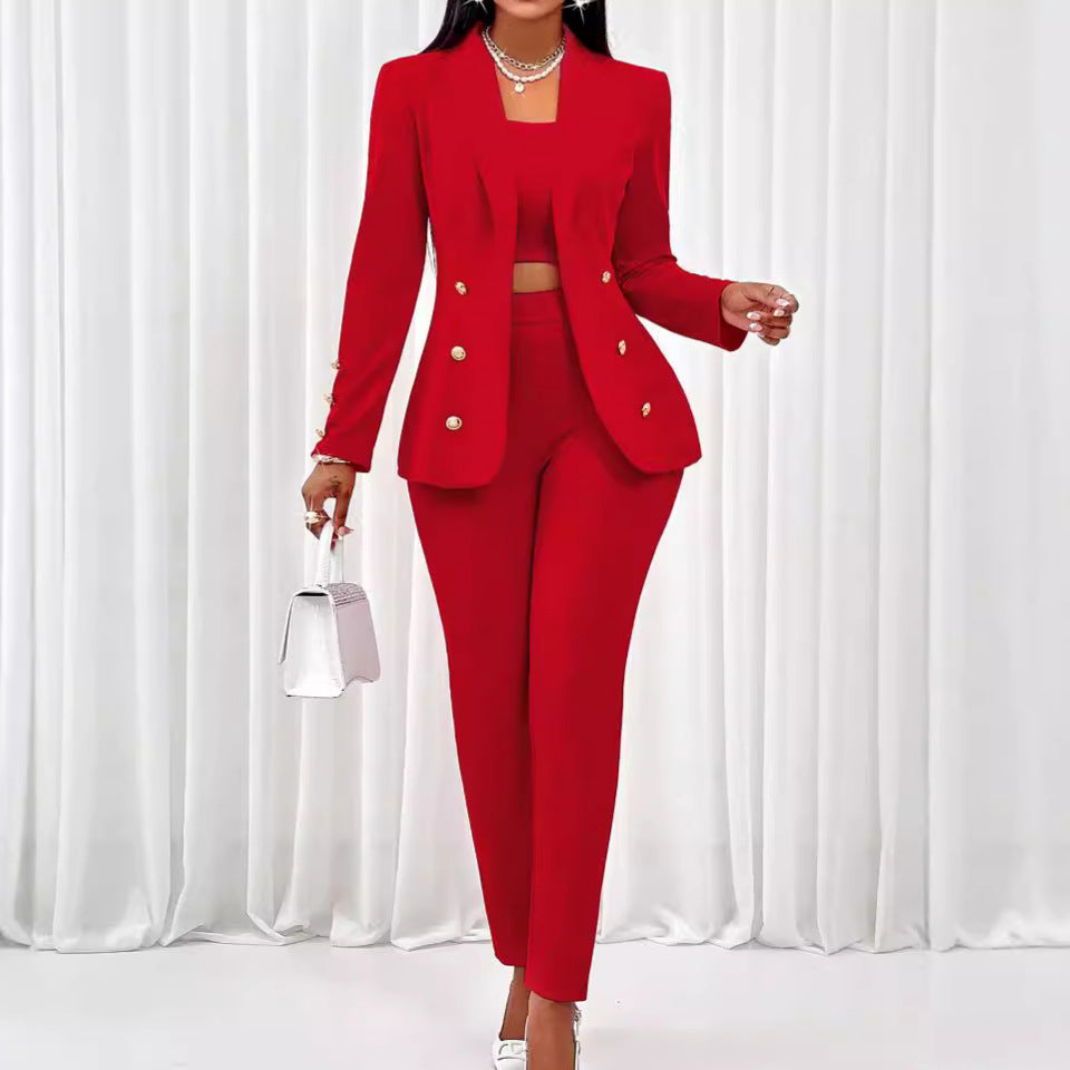 Women Top long-sleeved Blazer and Pants Three-Piece 7