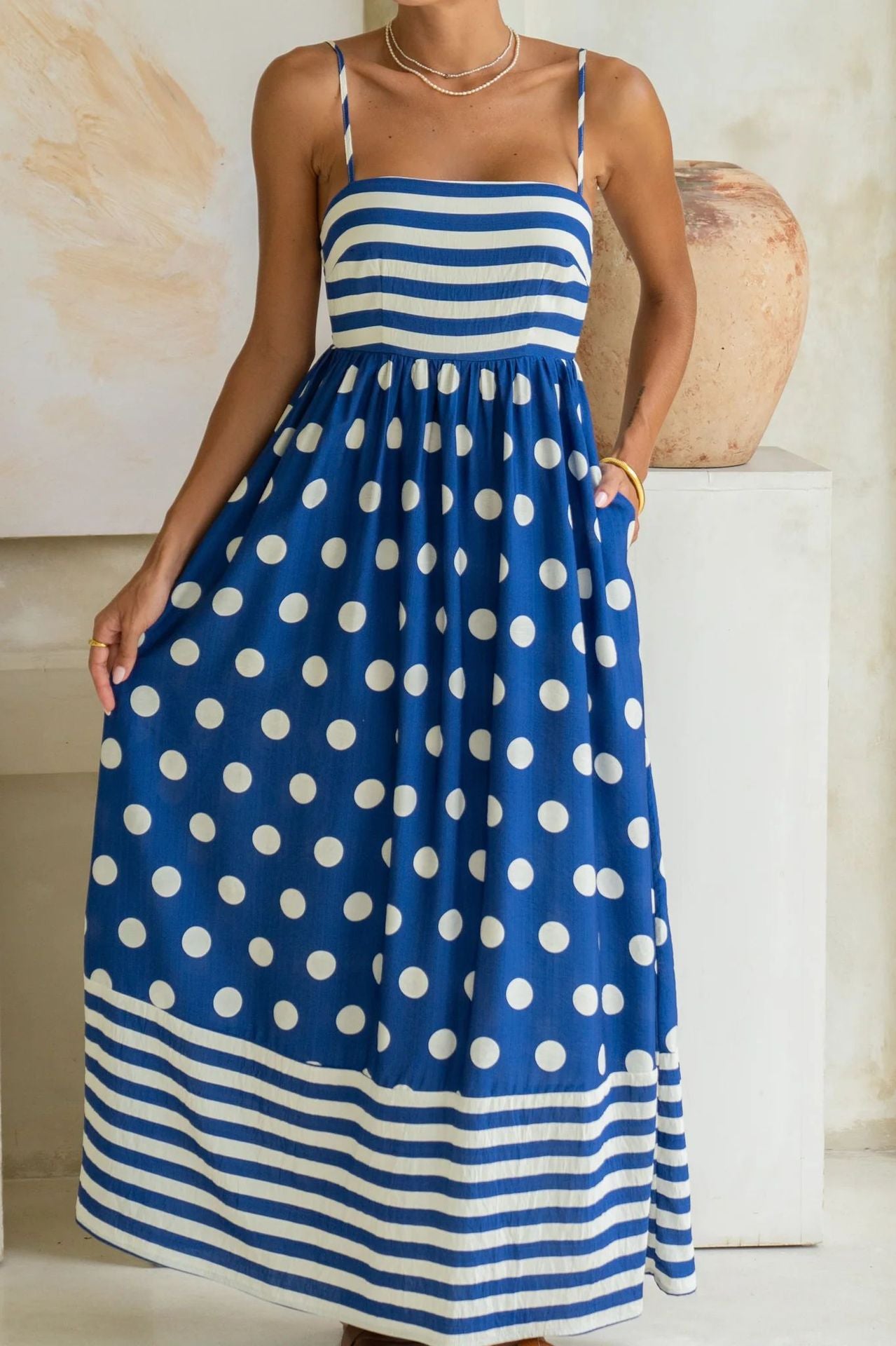 Summer Fashion Print Low Back Strap Sexy High Waist Long Dress 30