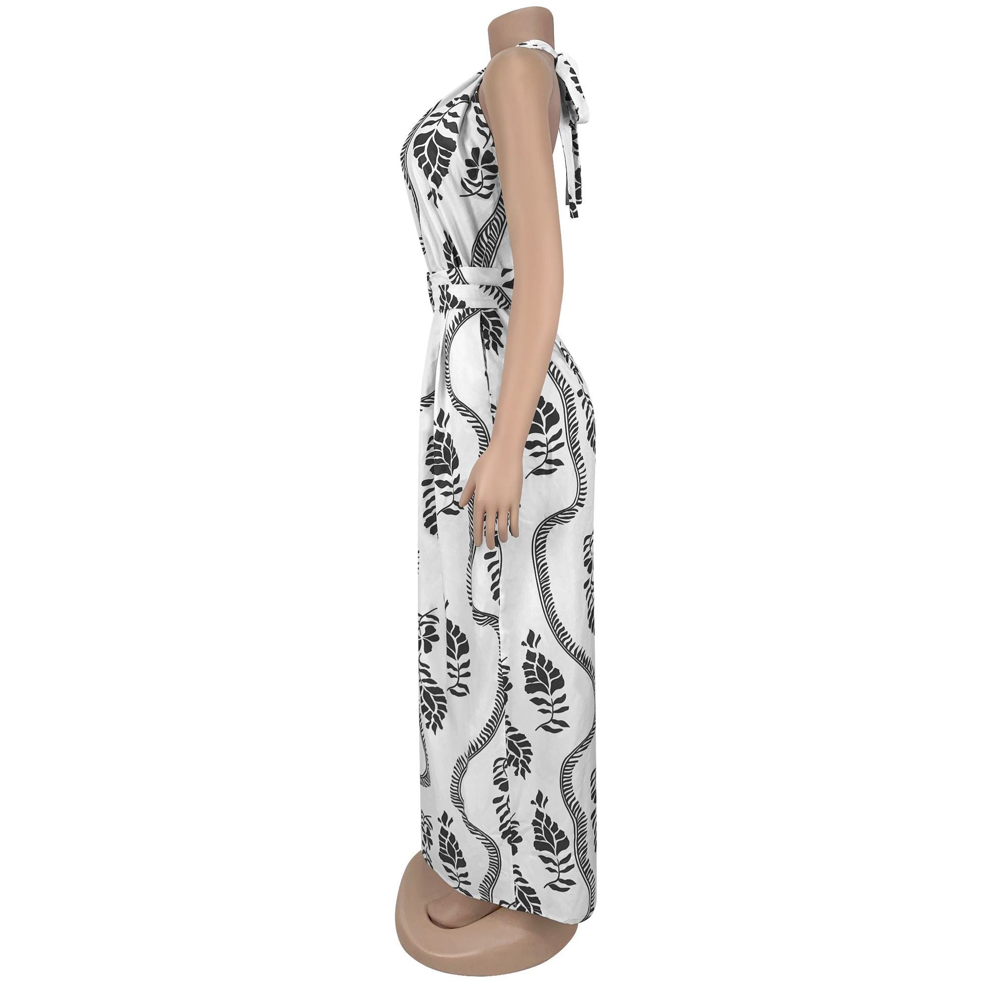 Women Casual Sexy V-Neck Backless Print Jumpsuit 15