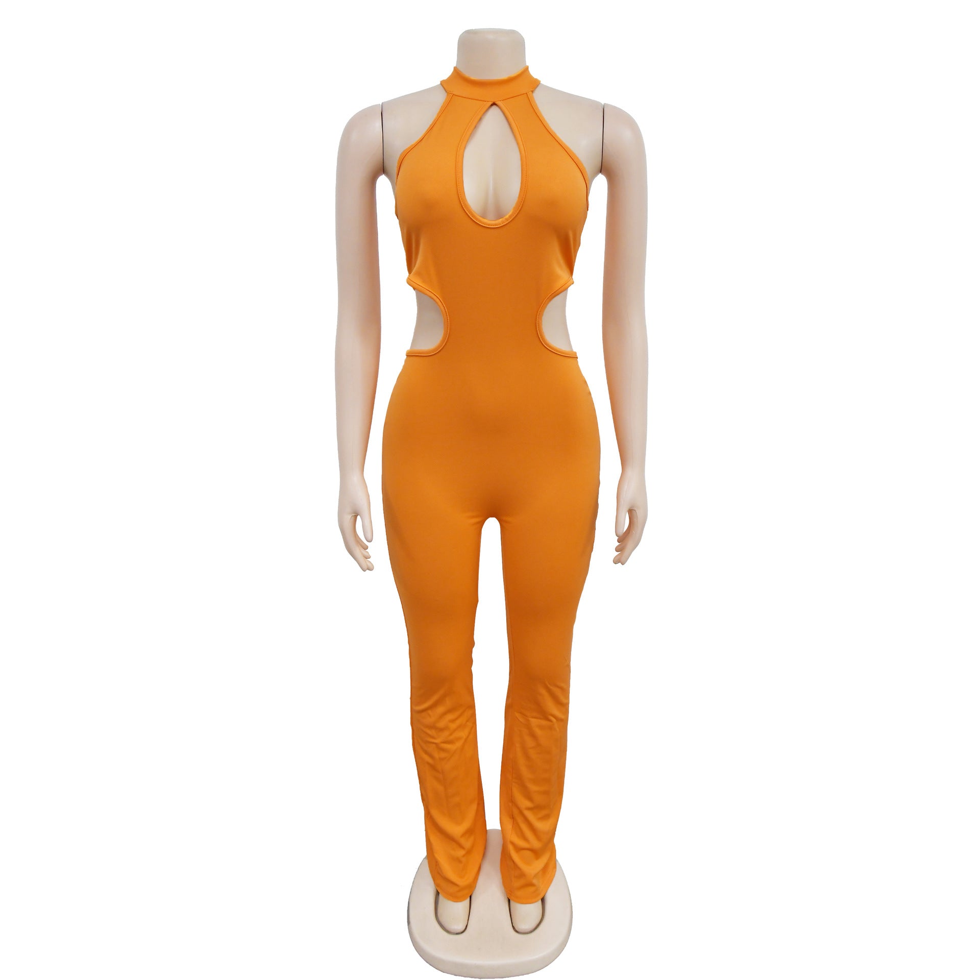Women Solid Sexy Halter Neck Cutout Jumpsuit 30