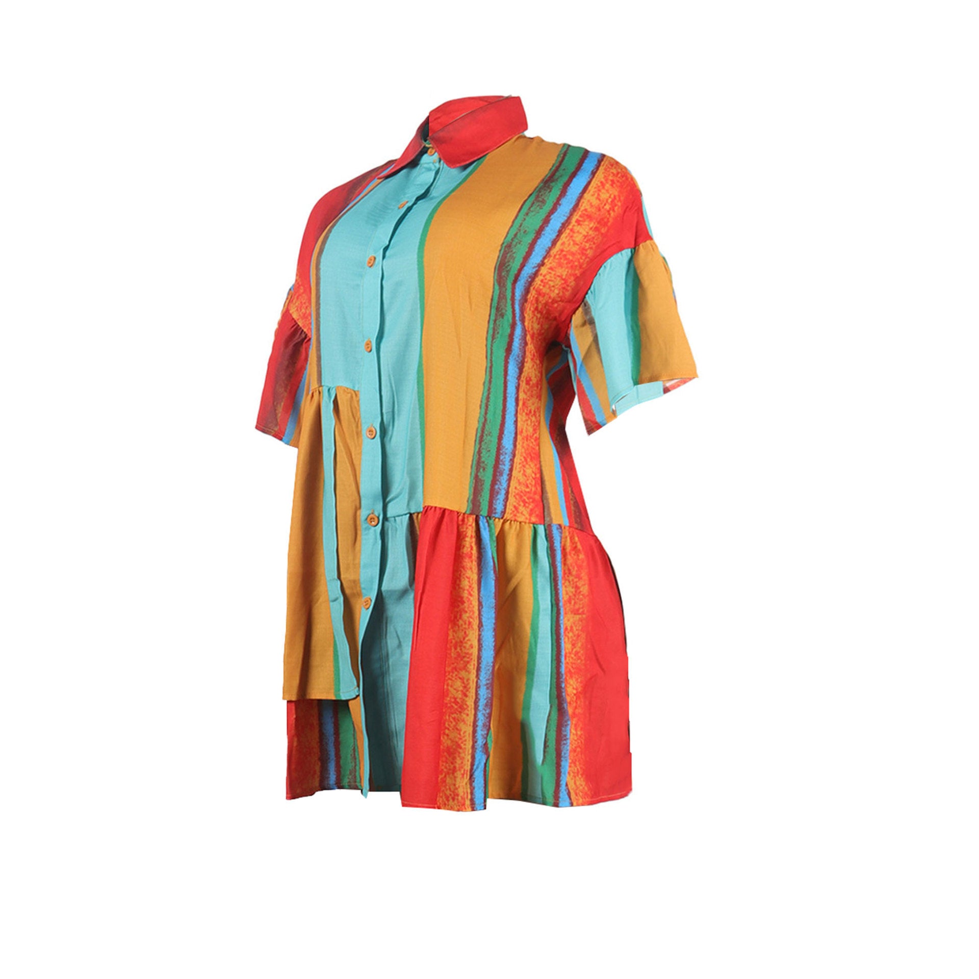 Women Loose Printed Multi-Color Top Short Sleeve Shirt Dress 10