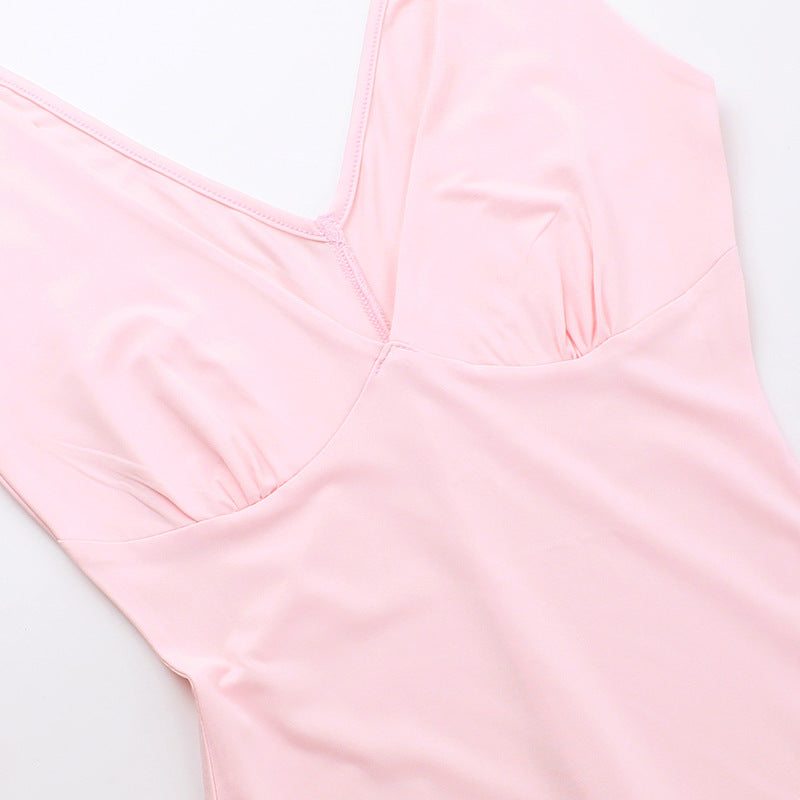 Women Spring Summer Sexy V-Neck Lotus Leaf Split Suspender Maxi Dress 29