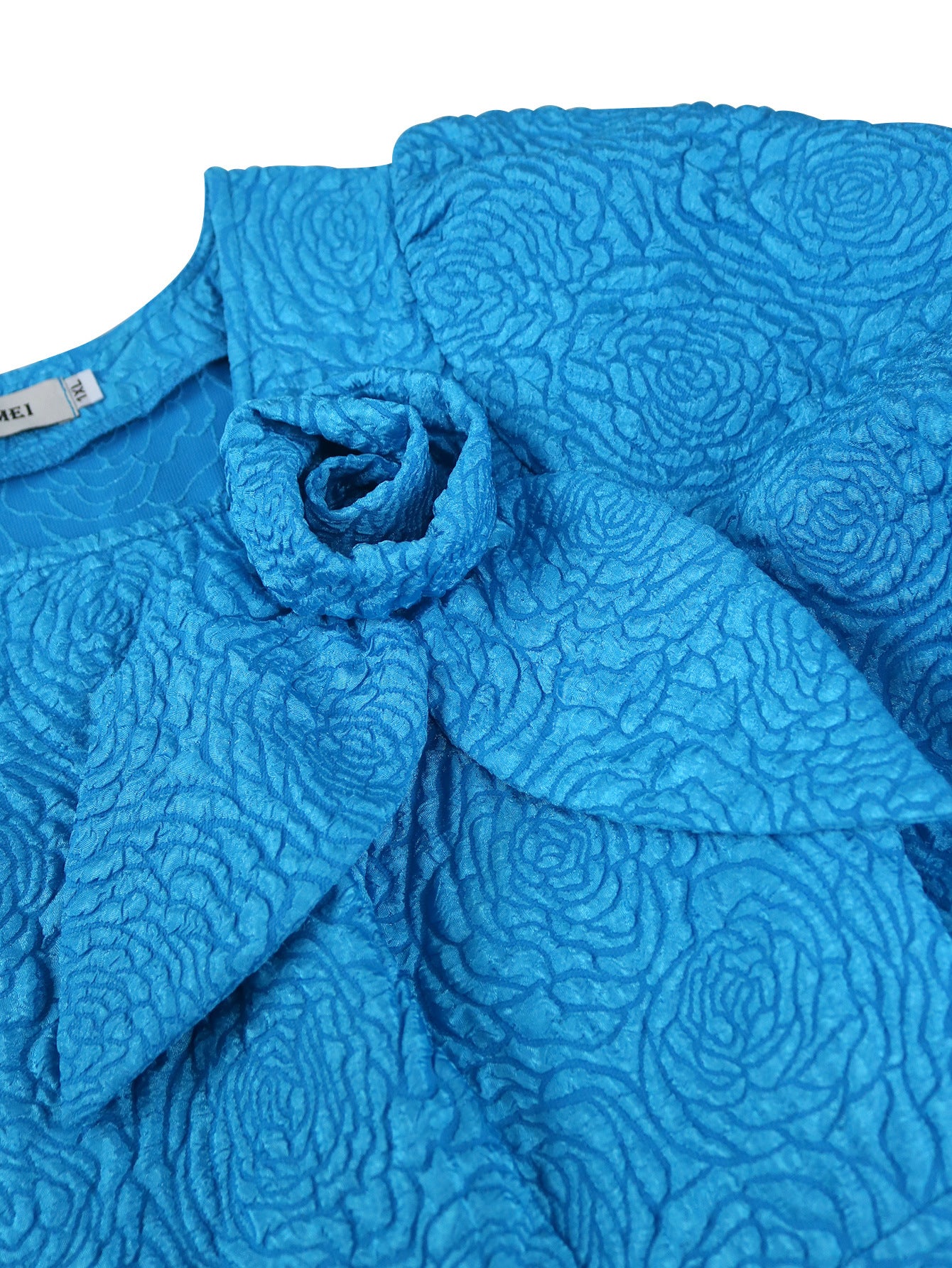 Plus Size Asymmetrical Puff Sleeve High Waist Jacquard Formal Dress 16