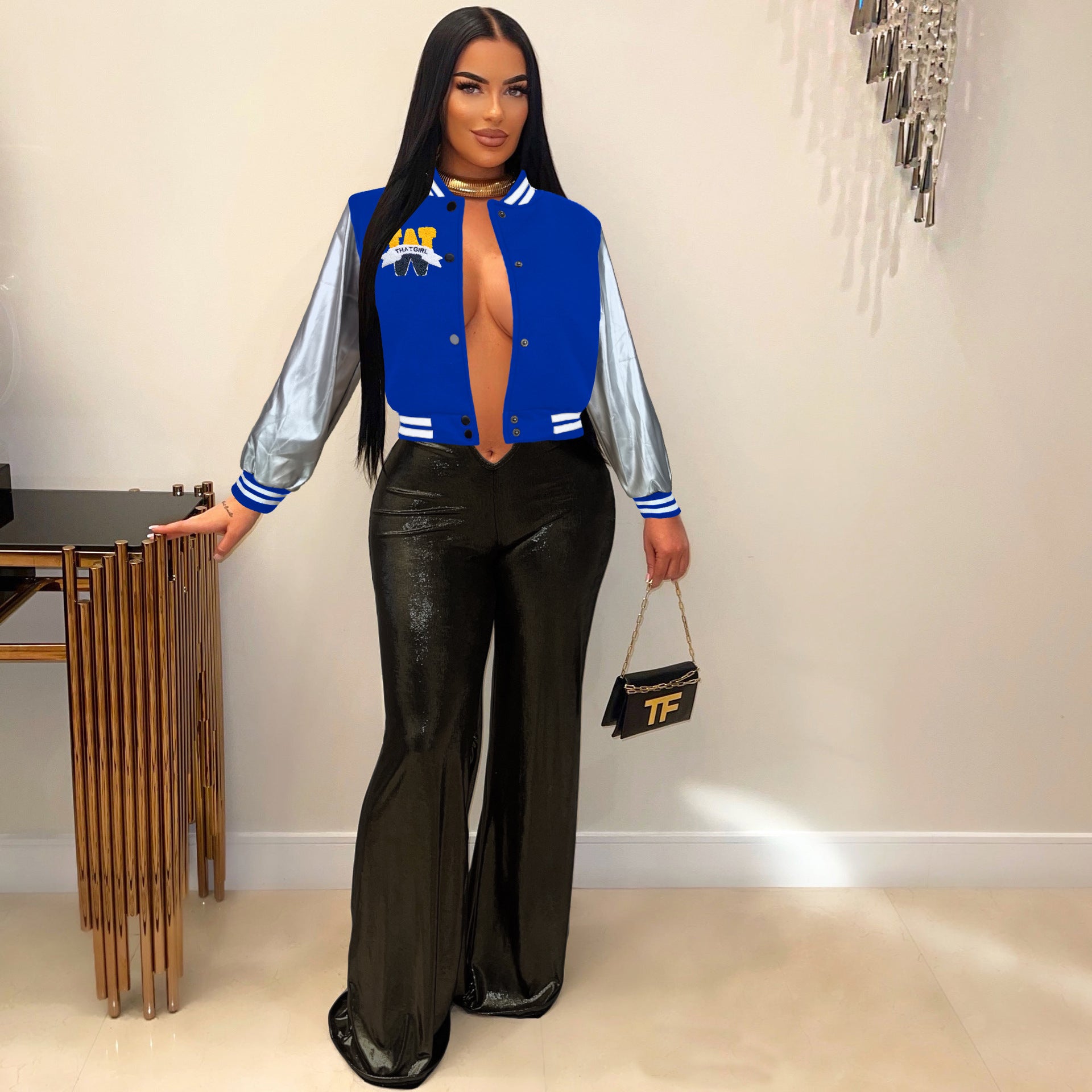 Women Embroidered Patchwork Baseball Jacket 10