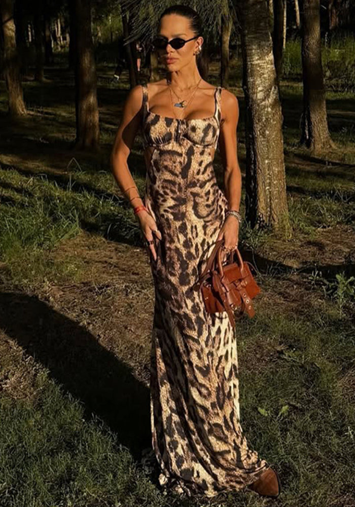 Women Leopard Print Summer Holiday Strap Dress