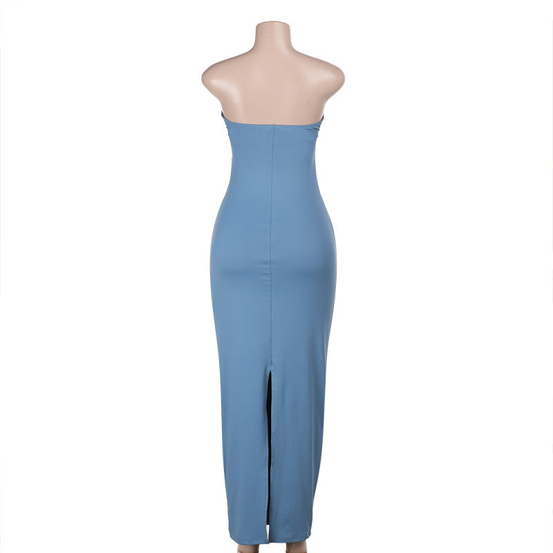 Sexy Strapless Hollow Slit Women's Slim Long Dress 9