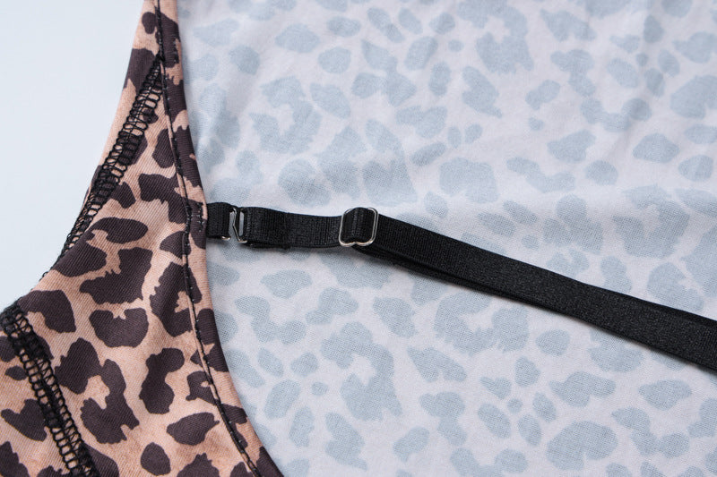 Summer Leopard Print Sexy V-Neck Low Back Slim Halter Neck Jumpsuit 13