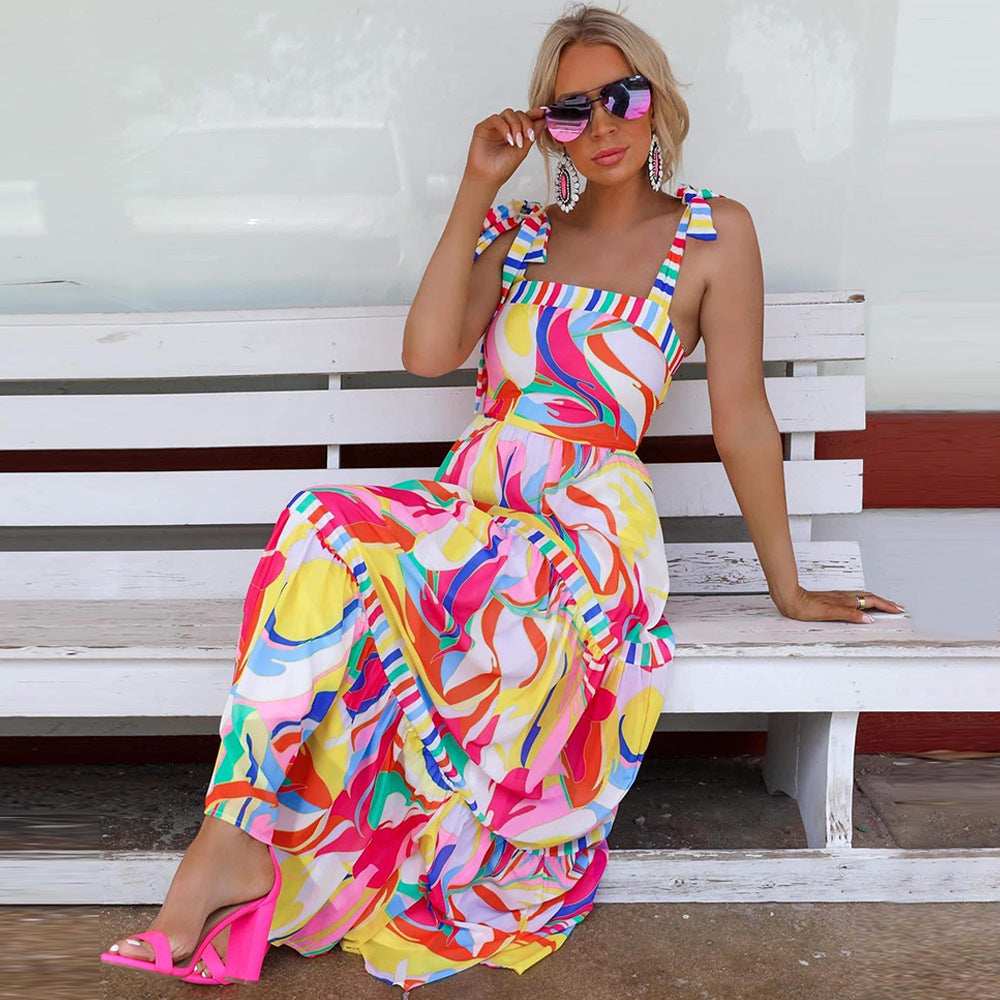 Women Summer Holidays Printed Suspender Dress 4