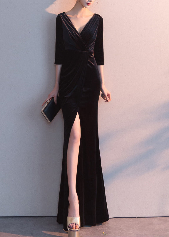 Long-sleeved evening dress women autumn fashion sexy velvet Slim Fit fishtail Formal Party long Dress Prom Dress 3