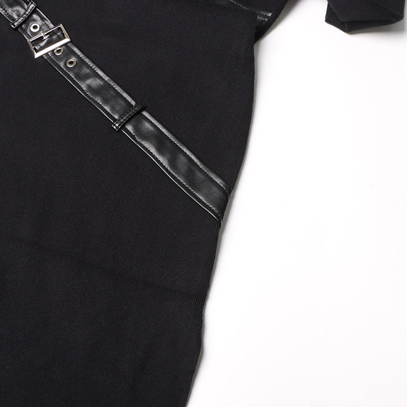 spring Stand Collar Long-sleeved Patchwork lace-up slim long dress 6