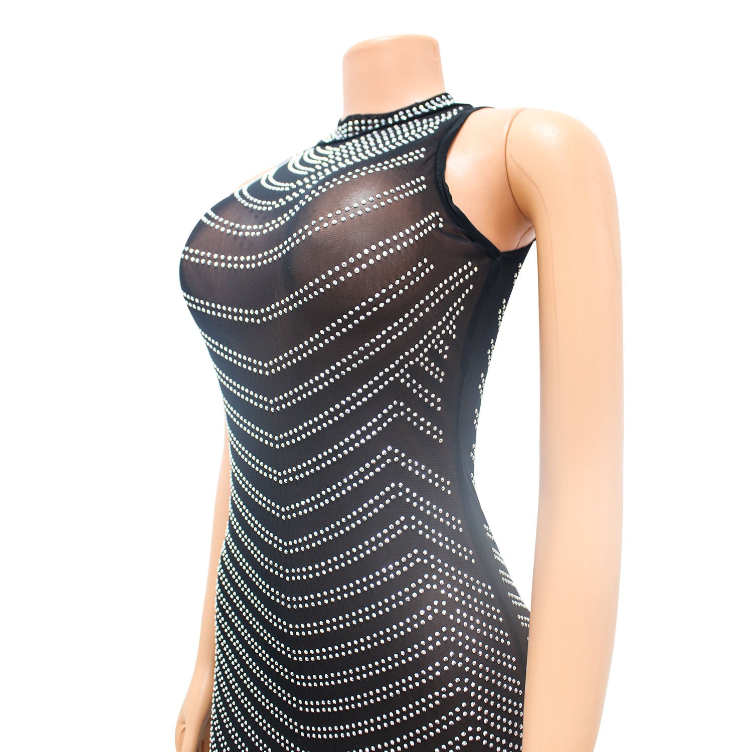 Summer Women Sexy Mesh See-Through Beaded Dress 17