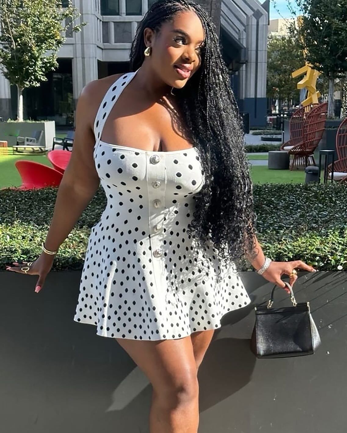 Black and White Polka Dot Low-Back Halter Neck Slim Waist Short Dress for Summer 8