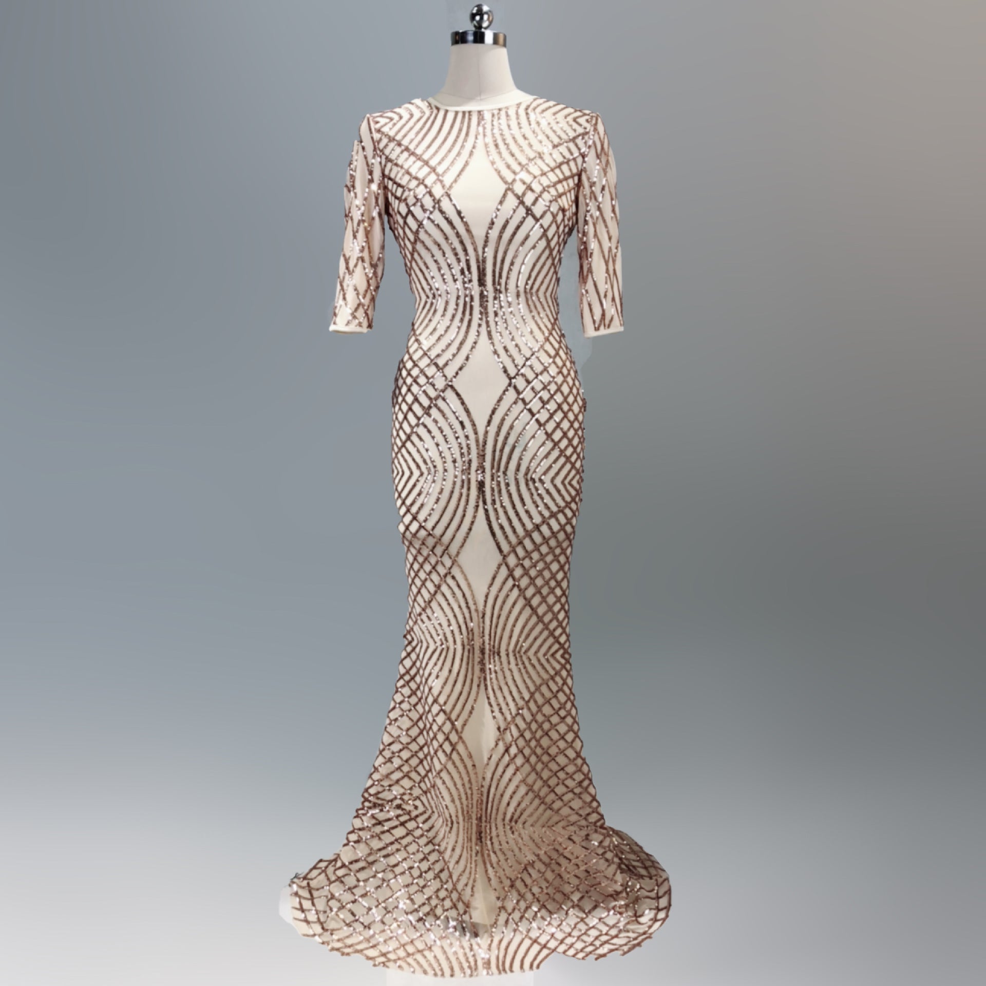 Long Sequin Half Sleeve Plus Size Fat Beauty Mermaid Formal Party Evening Dress 12