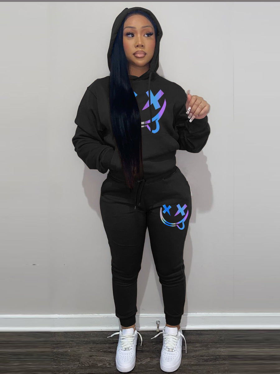 Women Casual Color Block Letter Print Hoodies and Sweatpants Two-piece Set 5