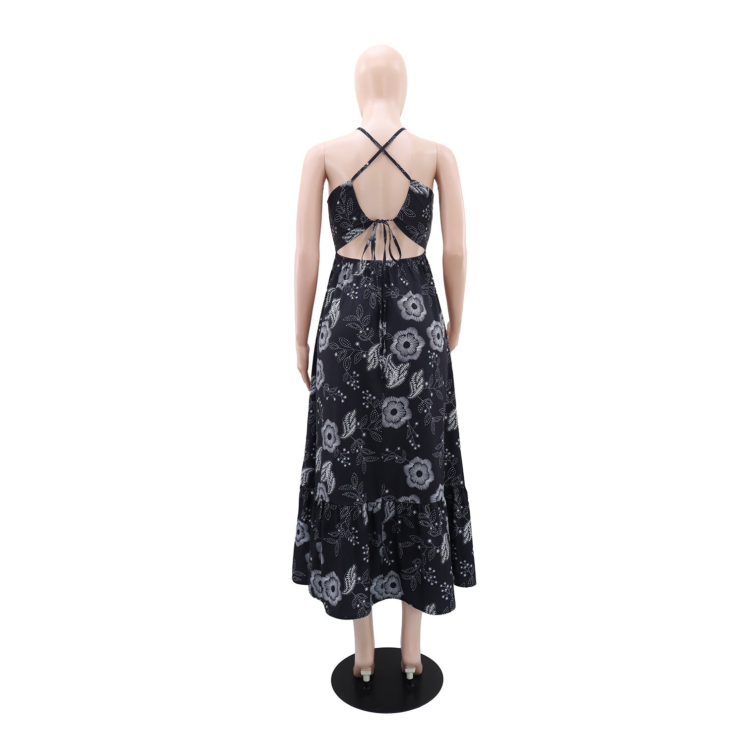 Women Off-Shoulder Holidays Elegant Printed Halter Neck Dress