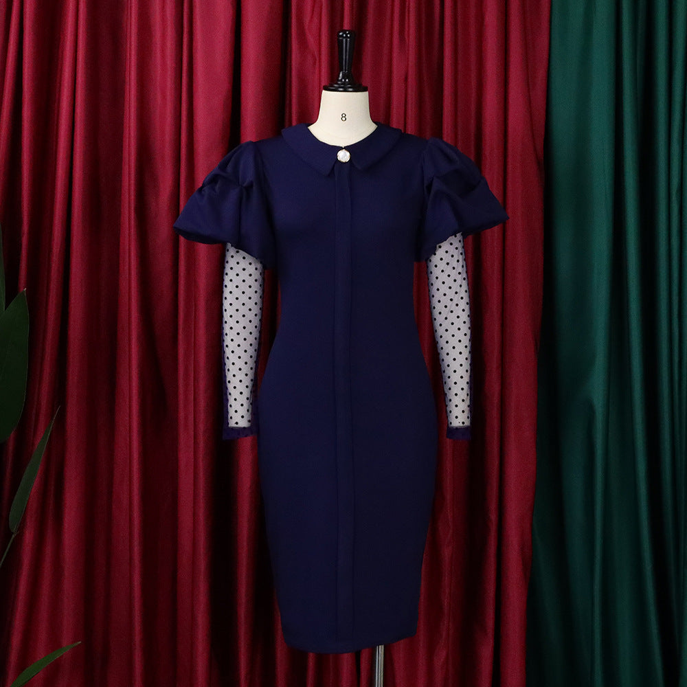 Women'S Fall/Winter Mesh And Pleated Plus Size Ol Chic Career Dress 13