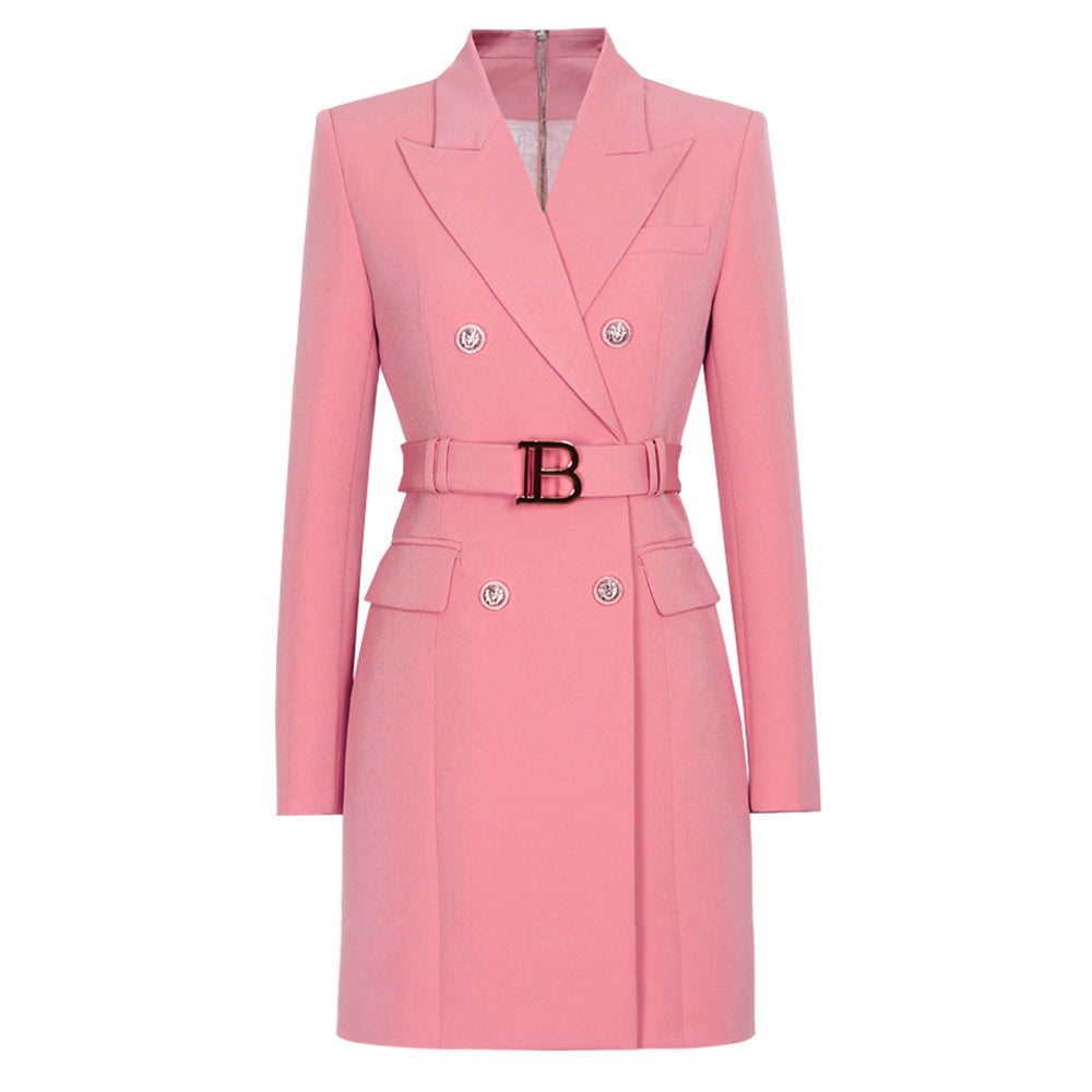 Spring Autumn Fashion Solid Color Slim Belt Long Sleeve Slim Chic Career Suit Dress 35