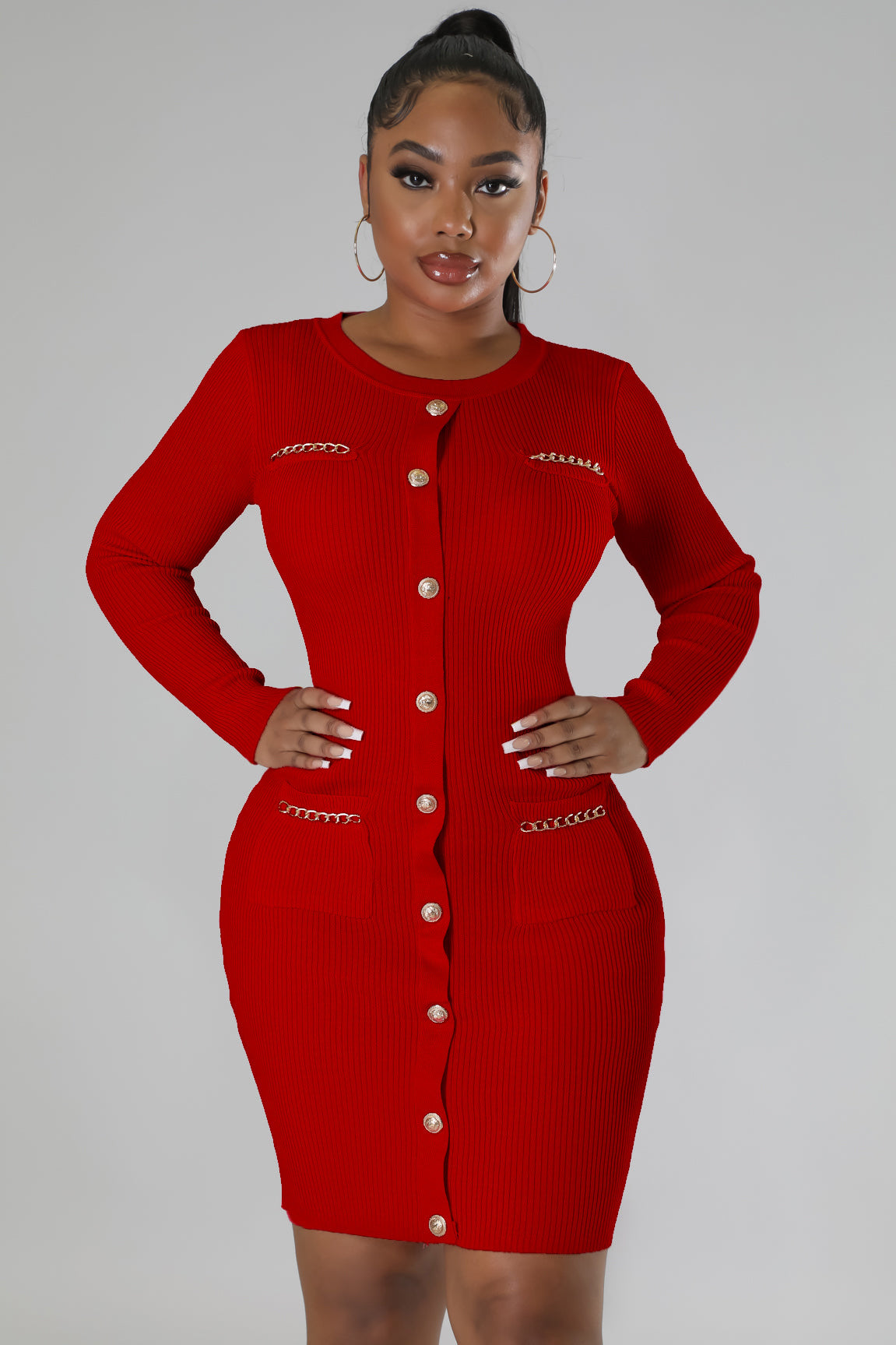 Women Round Neck Knitting Dress 3