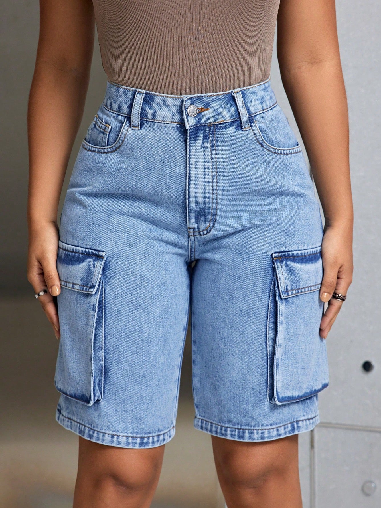 Casual Denim Mid-Length Shorts