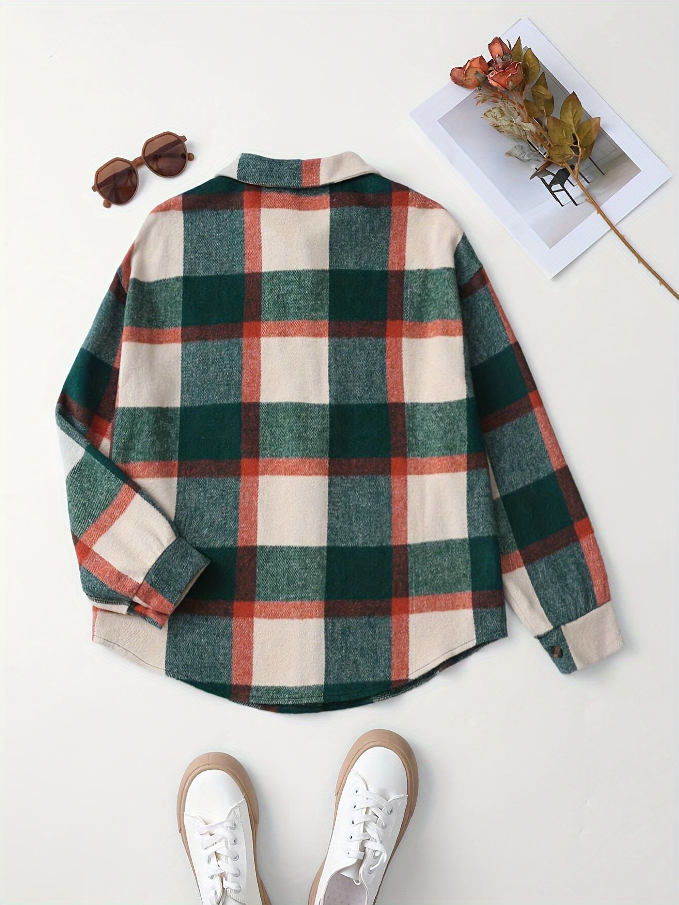 Women Autumn/Winter Plaid Shirt Jacket 5