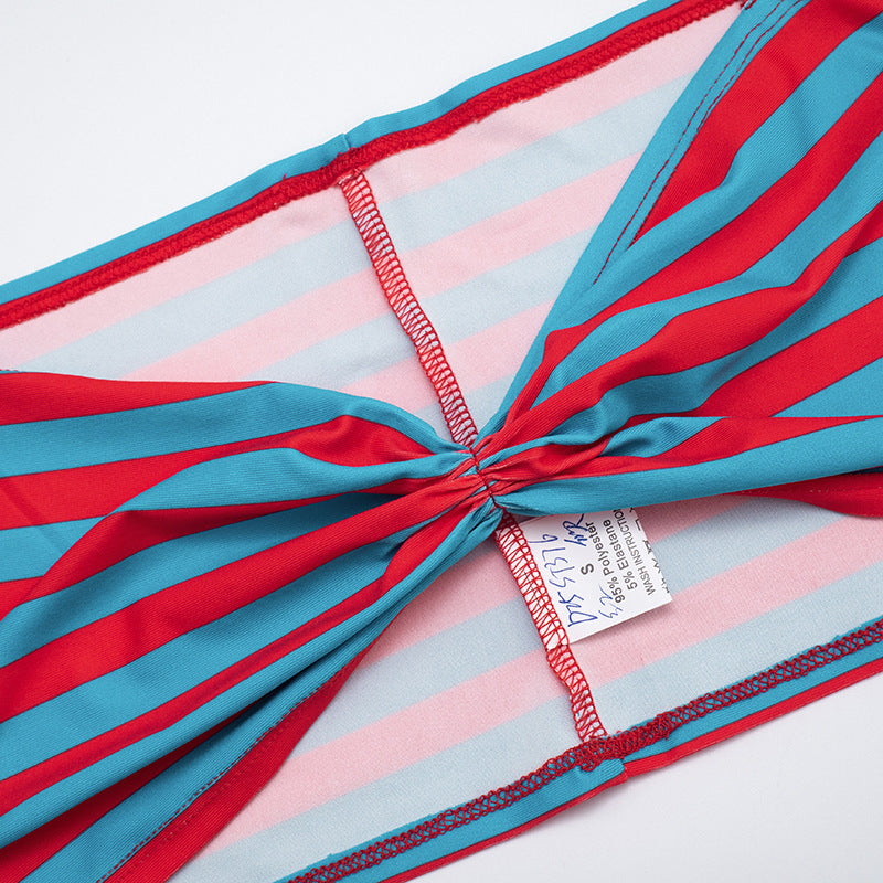 Women Contrast Striped Halter Neck Top and Capri Pants Two-Piece 26