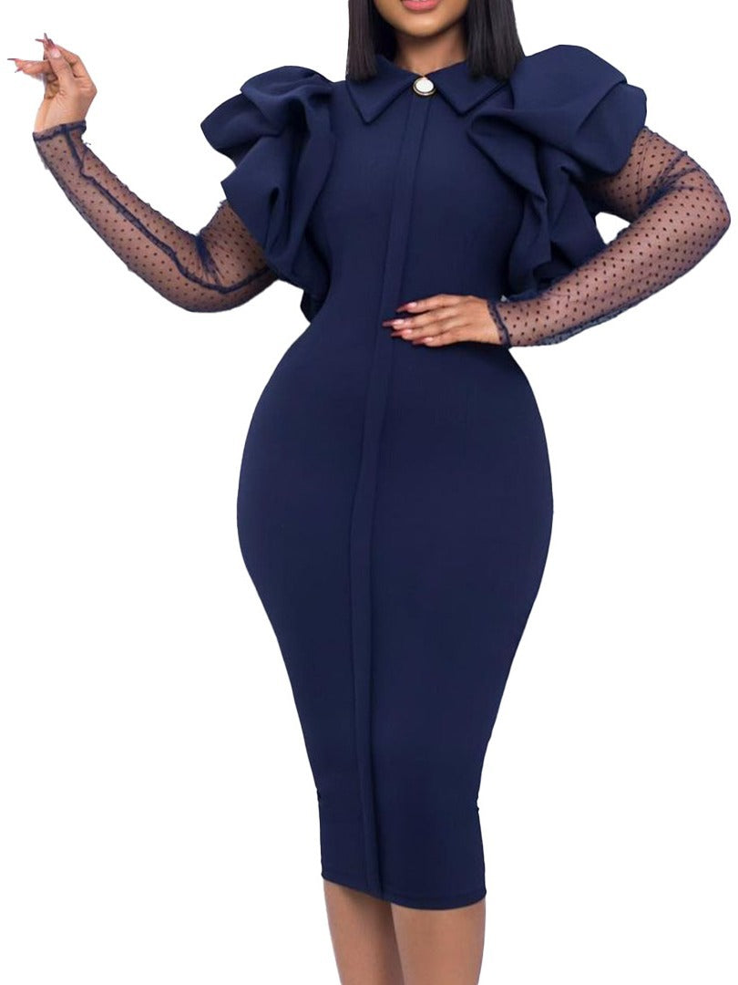 Autumn and winter women's mesh pleated ol Chic Career Plus Size African dress 8