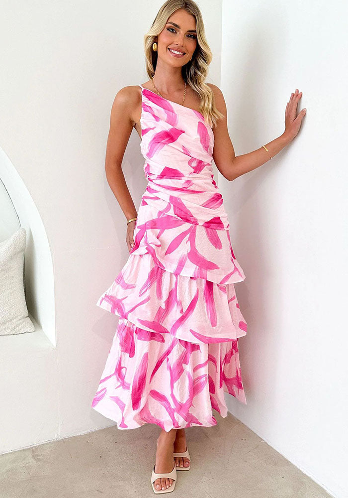 Women Summer One-shoulder strap print dress