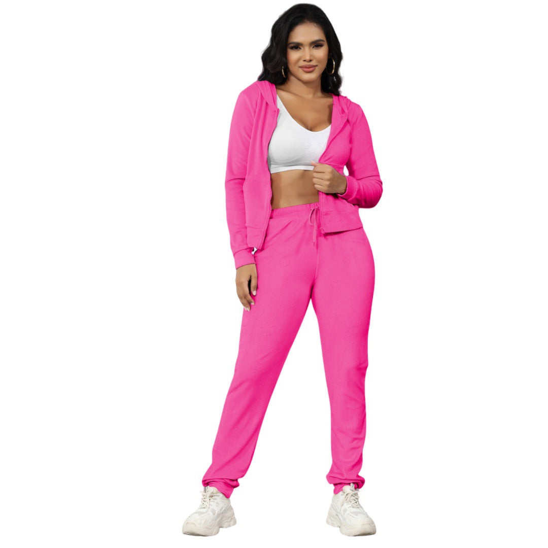 Women's Fashion Casual Velvet Hooded Women's Two-Piece Tracksuits 11