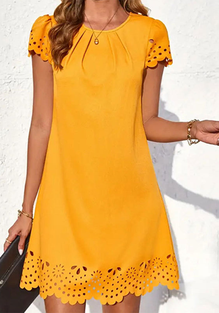 Solid Color Spring Summer Short Sleeve A-Line Mini Dress