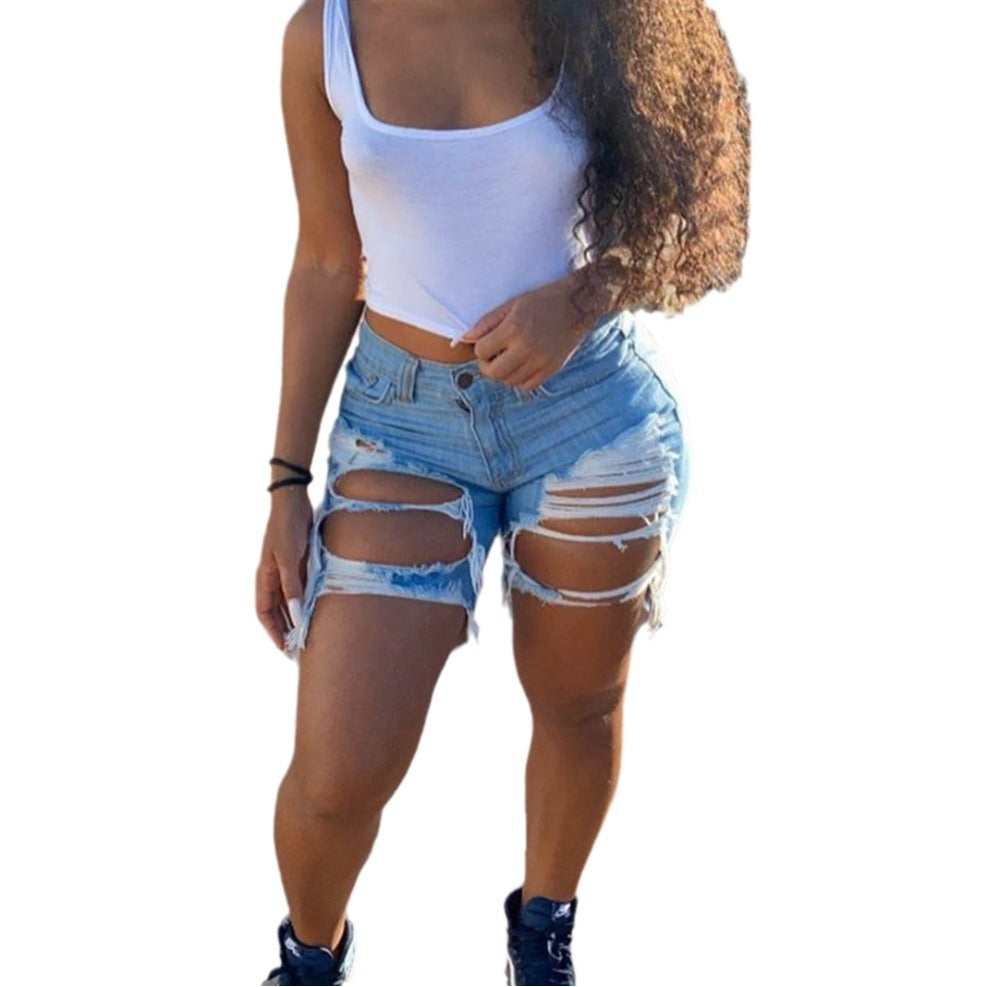 Spring/Summer Women's High Street Ripped Denim Shorts 8