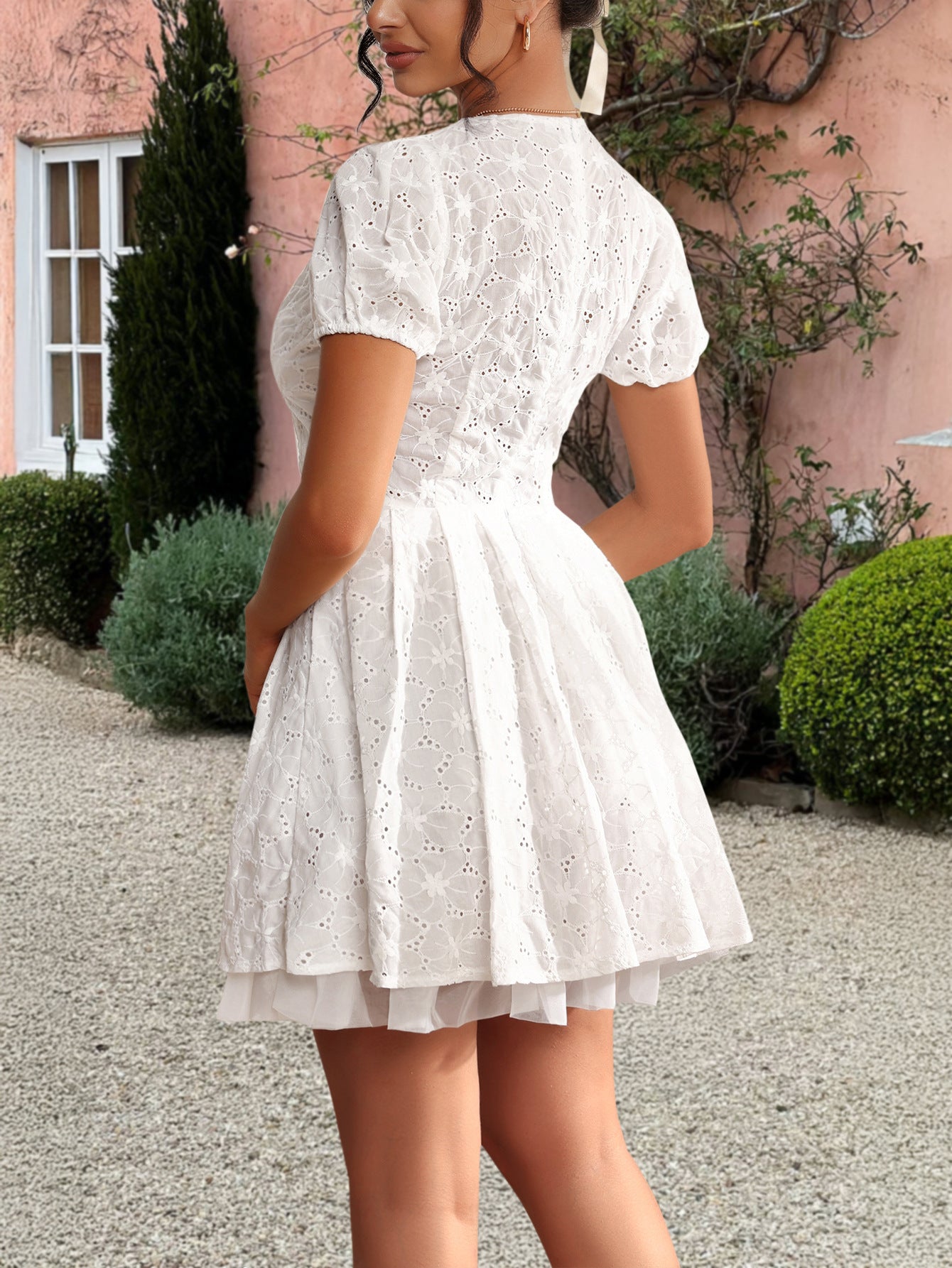 Spring/Summer Women's Elegant Deep-V Hollow Short Dress 8