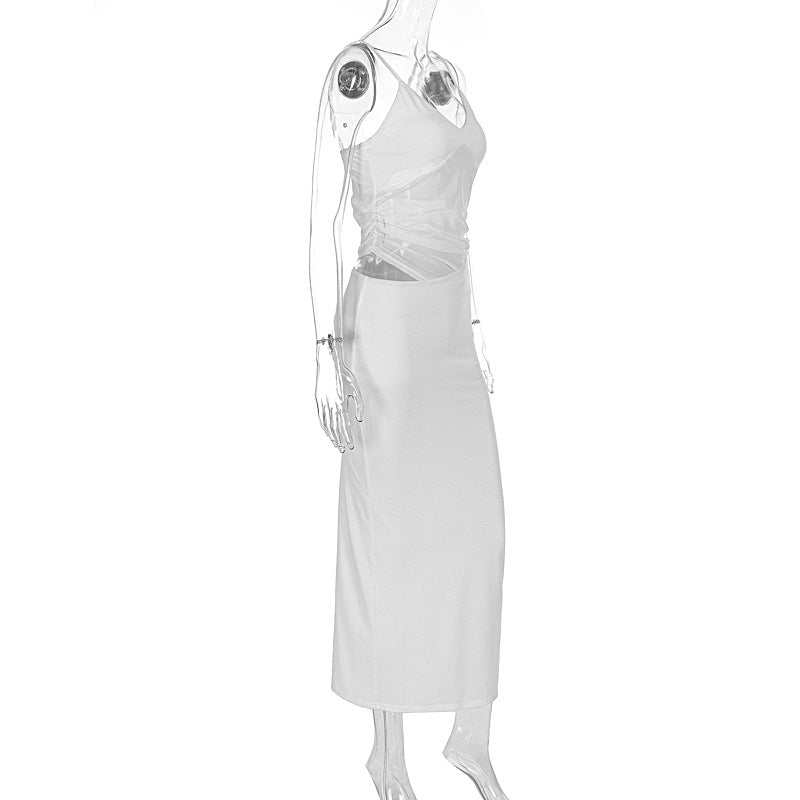 Women summer sexy Patchwork Mesh suspender backless bodycon dress 11