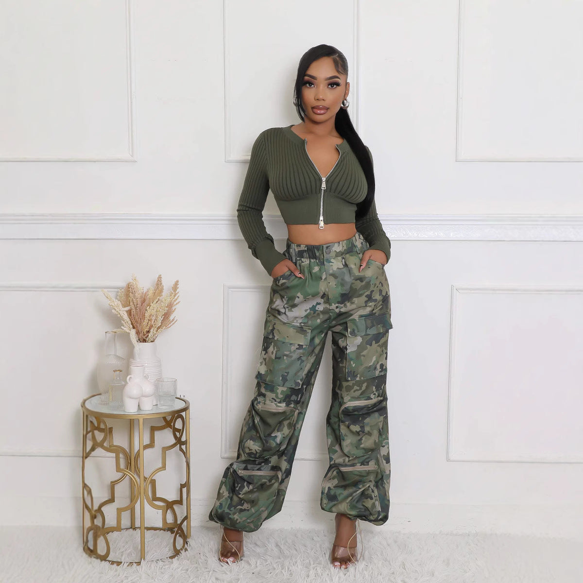 Women Camouflage Print Cargo Pants