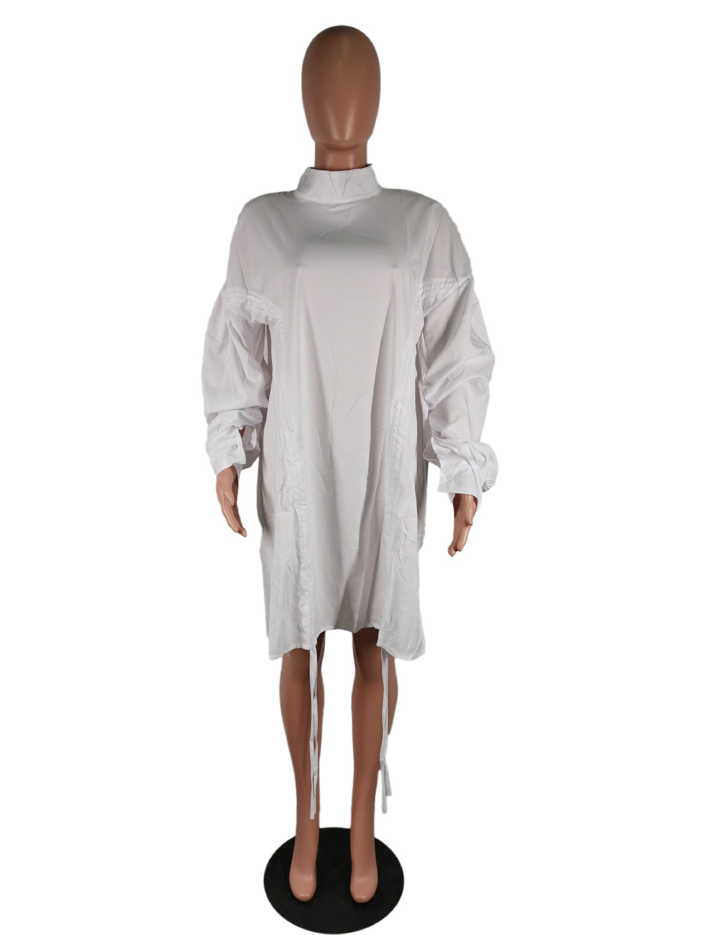 Women Stand Collar Shirt Dress 13