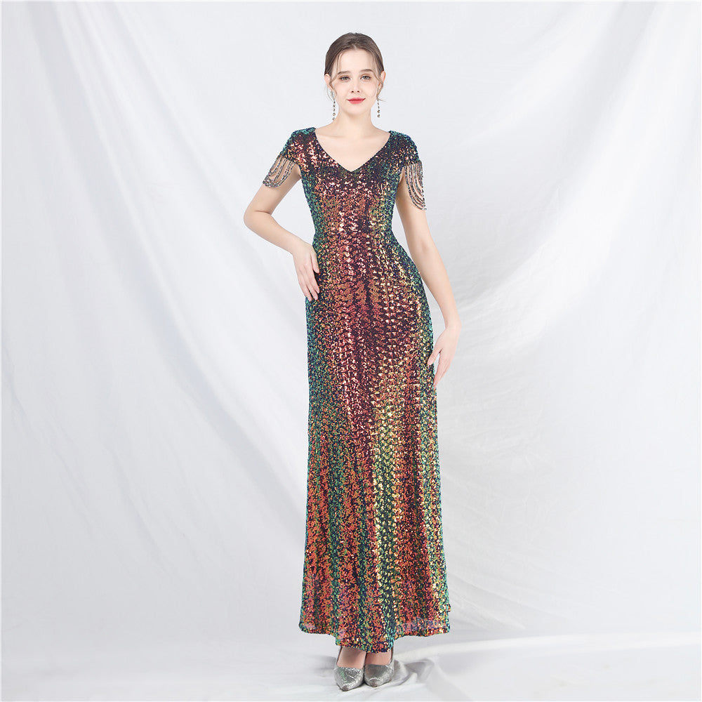 luxury beaded sequins long A-line evening dress 8