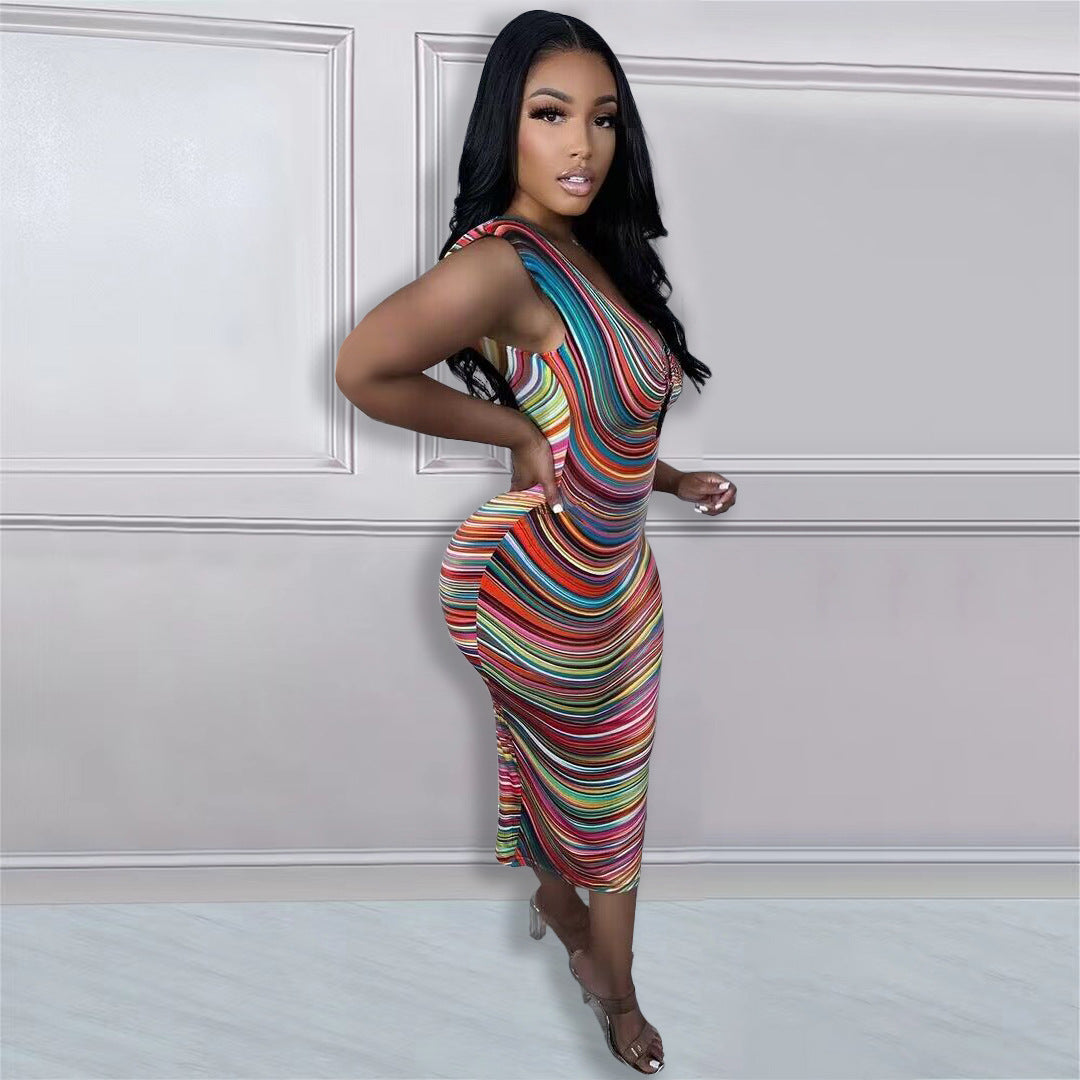 Summer Women's Digital Printing Sleeveless Sexy Dress 5