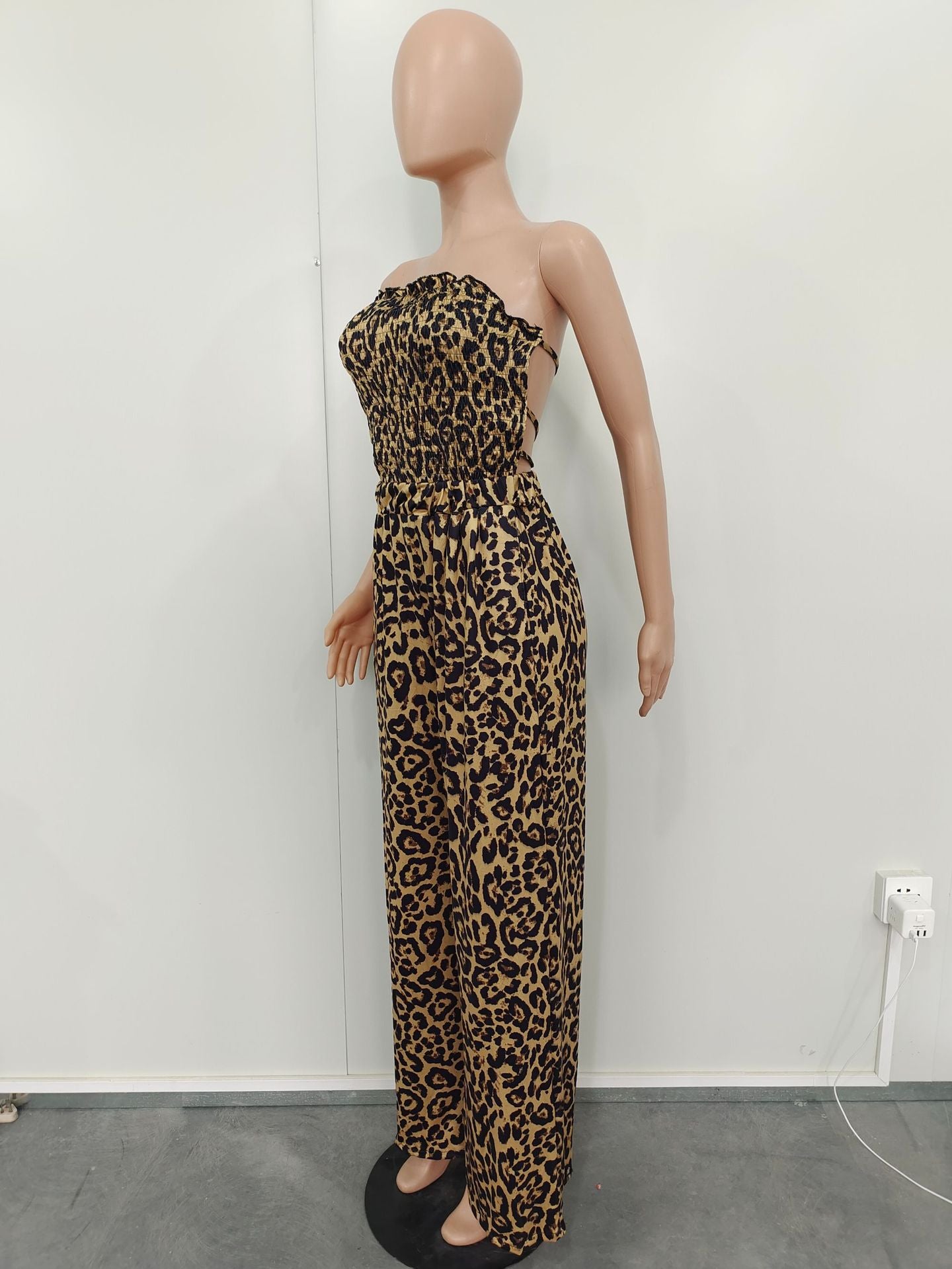 Leopard-print Patchwork wide-leg jumpsuit 10