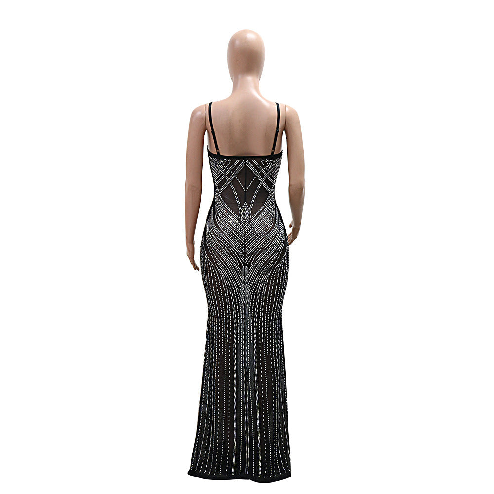 Sexy Fashion Sleeveless Beaded Straps Low-Back Slim Fishtail Dress 9