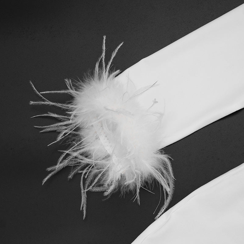 Women's Autumn Winter Solid Color Off-Shoulder Furry Long Sleeve Slit Leg Sim Tight Jumpsuit 17