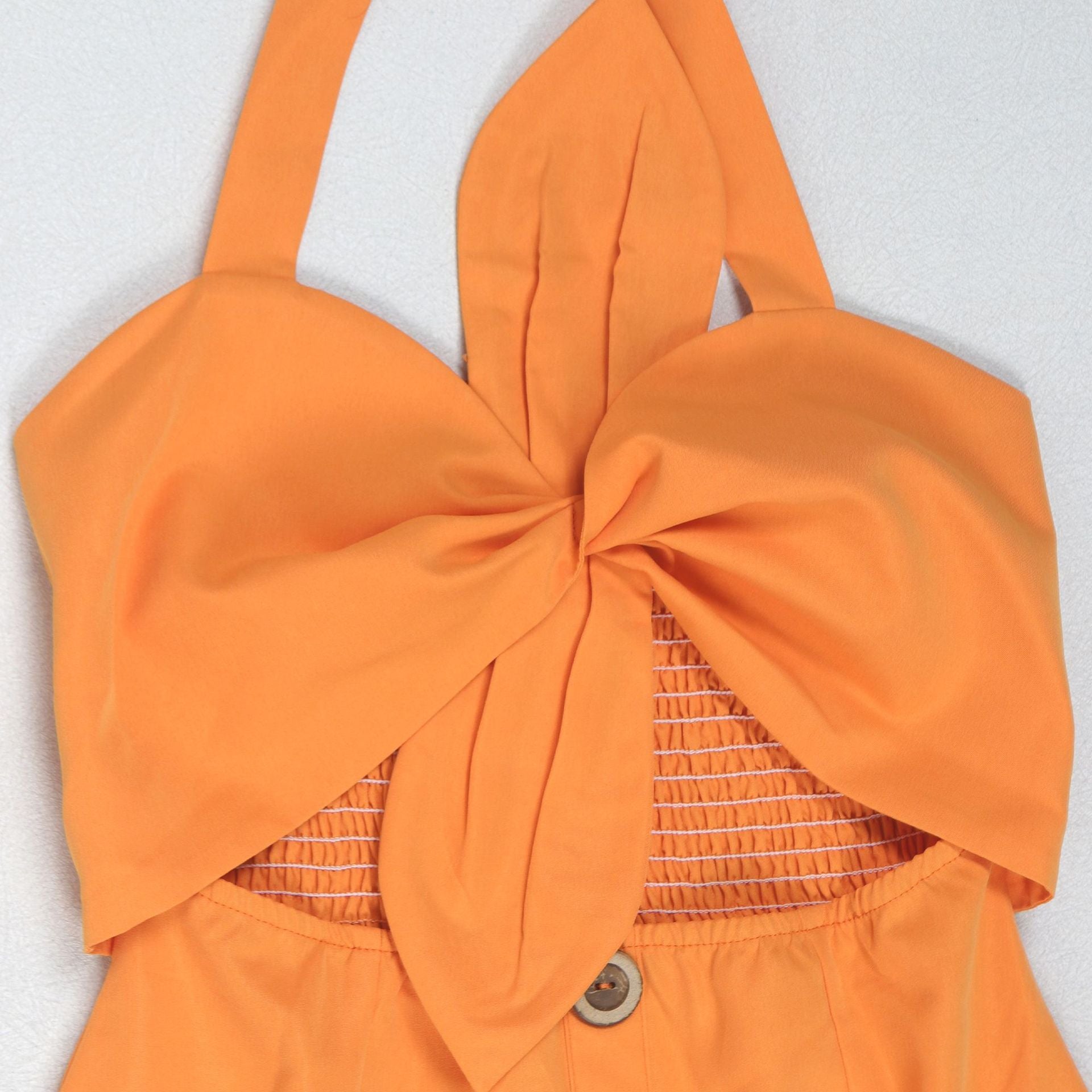 Women Elegant Career Solid Knot Halter Neck Lace-Up Dress 22