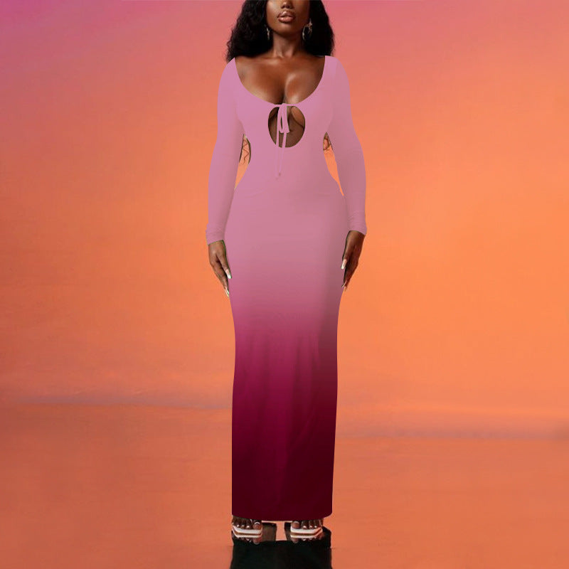 Women's Sexy Deep V Gradient Low Back Long Dress 5